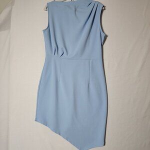 Aisize Womens Asymmetrical Dress Sz XL Retro Pleated High Neck Sleeveless Blue